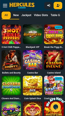 Capture d'écran de la page mobile des jeux du casino Hercules
