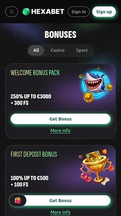 Hexabet Casino Акции Мобильная версия