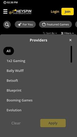Développeurs de jeux Jackpot HeySpin Mobile