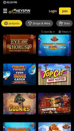 Jackpot HeySpin Casino Mobile