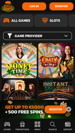 Jeux avec croupier en direct de la version mobile de Hidden Jack Casino
