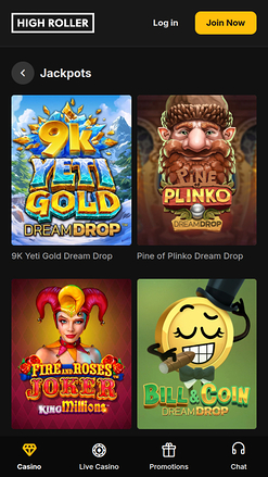 Jackpot mobile du casino High Roller