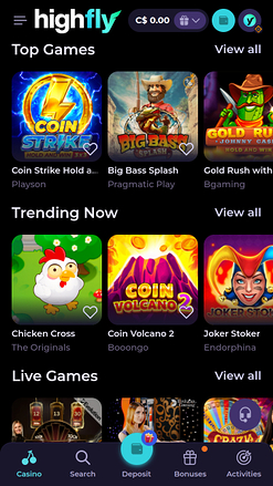 Jeux mobiles du casino High Fly Bet