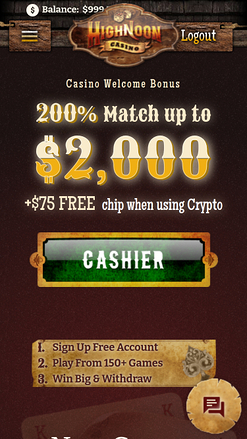 High Noon Casino Mobile Homepage