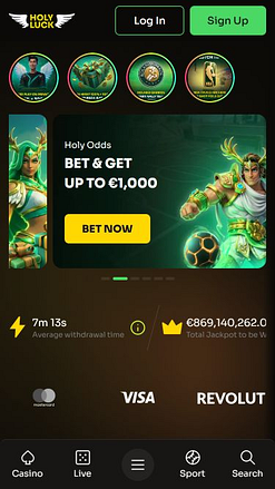 Página de inicio móvil del casino HolyLuck