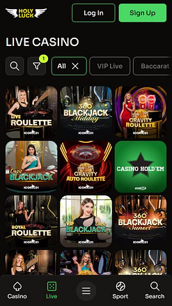 Casino móvil HolyLuck con crupier en vivo