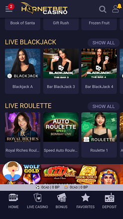 Hornetbet Casino Mobile с живым дилером