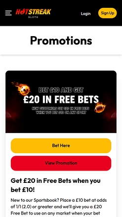 Promotions mobiles du casino Hot Streak