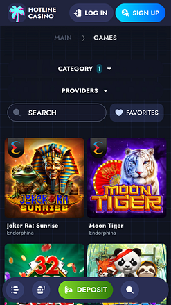 Jackpot móvil de Hotline Casino
