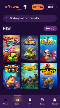 Página de inicio móvil de Hotwins Casino