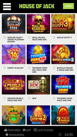 Jeux mobiles du casino House of Jack
