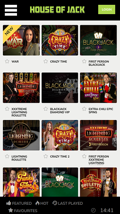Casino mobile House of Jack avec croupier en direct