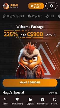 Page d'accueil mobile du casino Hugo