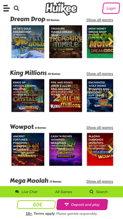 Jackpot mobile du casino Huikee