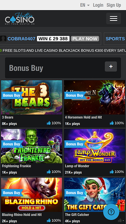 Page d'accueil mobile de Hustles Casino