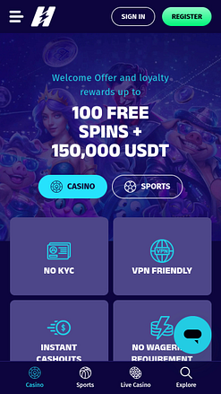 Pagina iniziale mobile di Hyper Lucky Casino