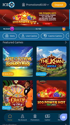 Page d'accueil du casino Ice36 pour ordinateur