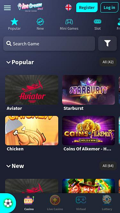 Мобильная версия сайта казино IceCreamBet