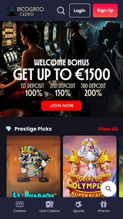 Incognito Casino Mobile Homepage