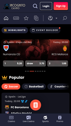 Incognito Casino Mobile Sports