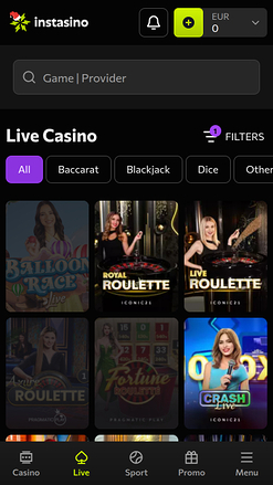Instasino Casino Mobile Live Dealer