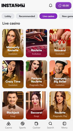 Croupier en Direct Mobile de Instaspin Casino