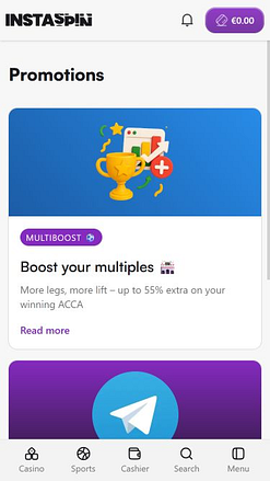 Promotions mobiles du casino Instaspin