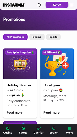 Promociones móviles del casino Instaspin