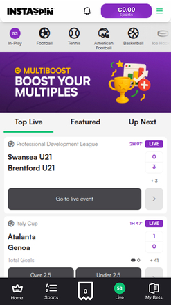 Deportes móviles del casino Instaspin