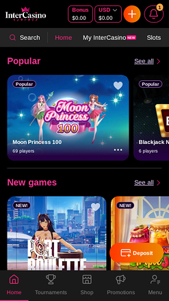 Inter Casino Mobile Homepage