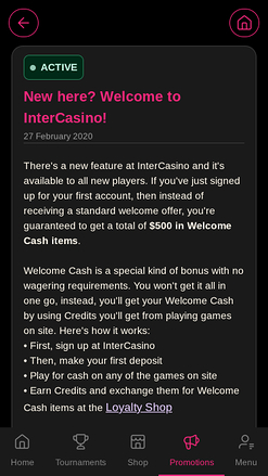 Inter Casino Mobile Promotions