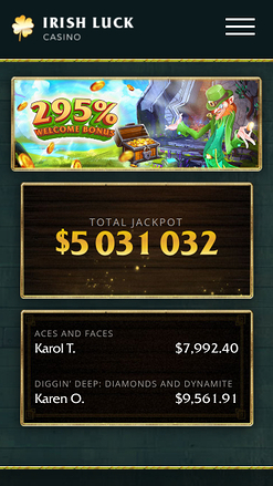 Page d'accueil mobile du casino Irish Luck