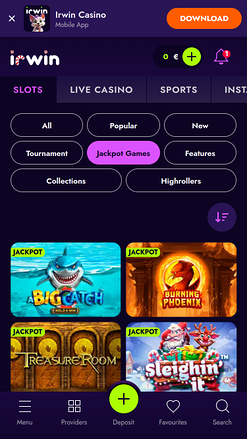 Jackpot mobile del casinò Irwin