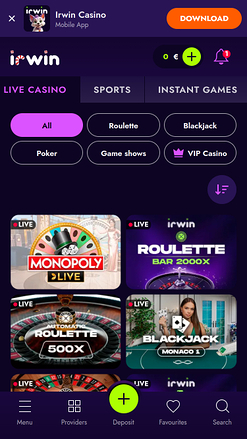 Irwin Casino Mobile Live Dealer
