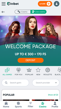 Casino mobile Ivibet avec croupier en direct