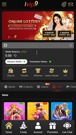 Pagina iniziale mobile del Casinò IVIP9