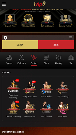 Jeux avec croupier en direct IVIP9 Casino version mobile