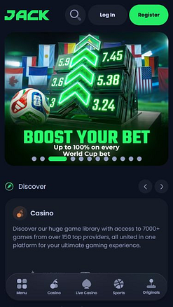 Page d'accueil mobile de Jack Casino