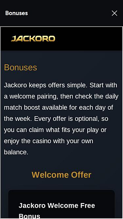 Page mobile des promotions du Casino Jackoro