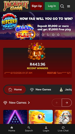 Page d'accueil mobile de Jackpot Cash Casino