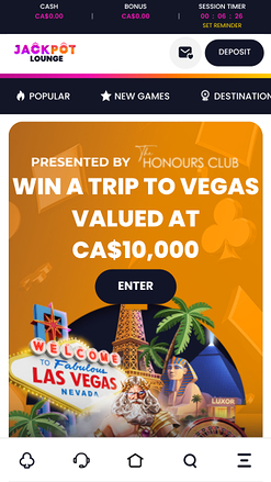Page d'accueil mobile du casino Jackpot Lounge