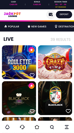 Jackpot Lounge Casino avec croupiers en direct sur mobile