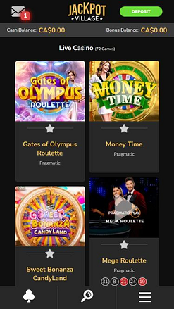 Casino móvil con crupier en vivo Jackpot Village