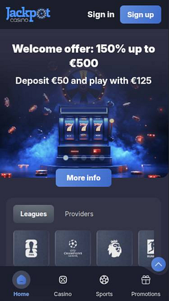 Captura de pantalla de la página principal móvil de Jackpot Casino