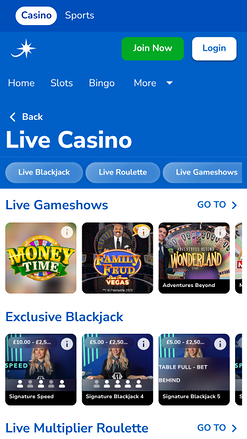 Jackpotjoy Casino avec croupier en direct sur mobile