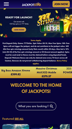 Jackpotstar Homepage Mobile