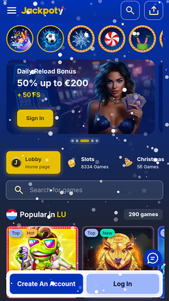 Página de inicio del casino Jackpoty para dispositivos móviles