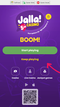 Page d'accueil mobile du casino Jalla