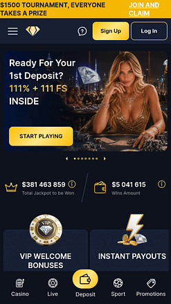 Скриншот главной страницы мобильного приложения Jawhara Casino