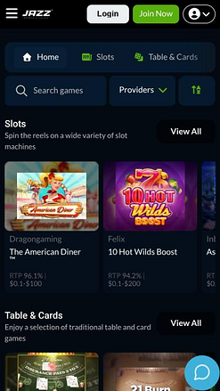 Página móvil de juegos de Jazz Sports Casino